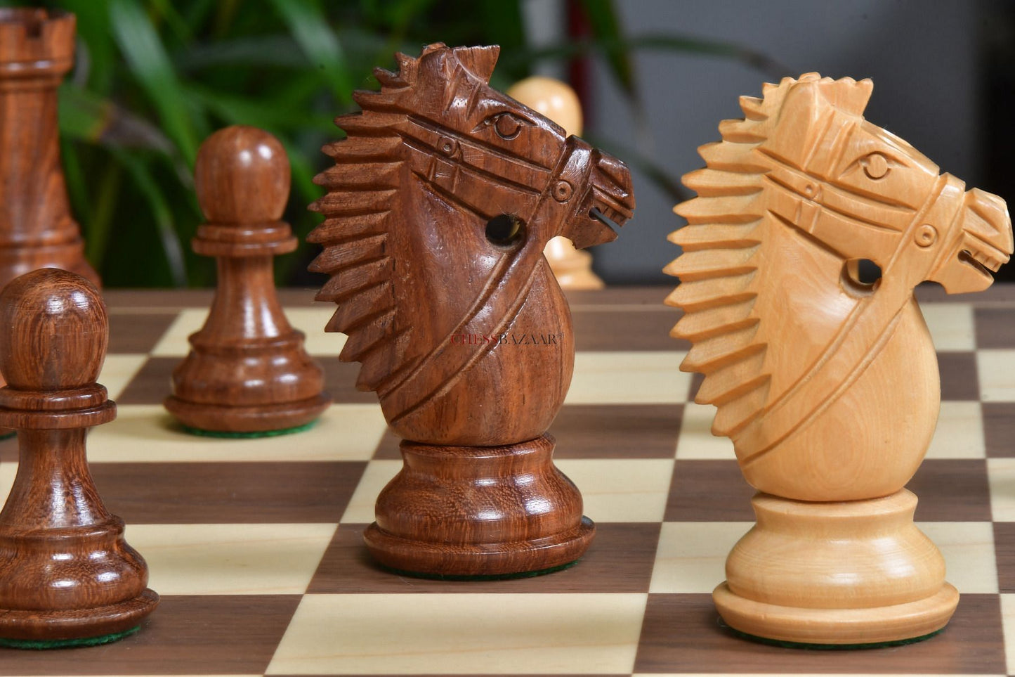 The Bridle Knight Series Wooden Chess Pieces in Sheesham & Box Wood - 4.0" King