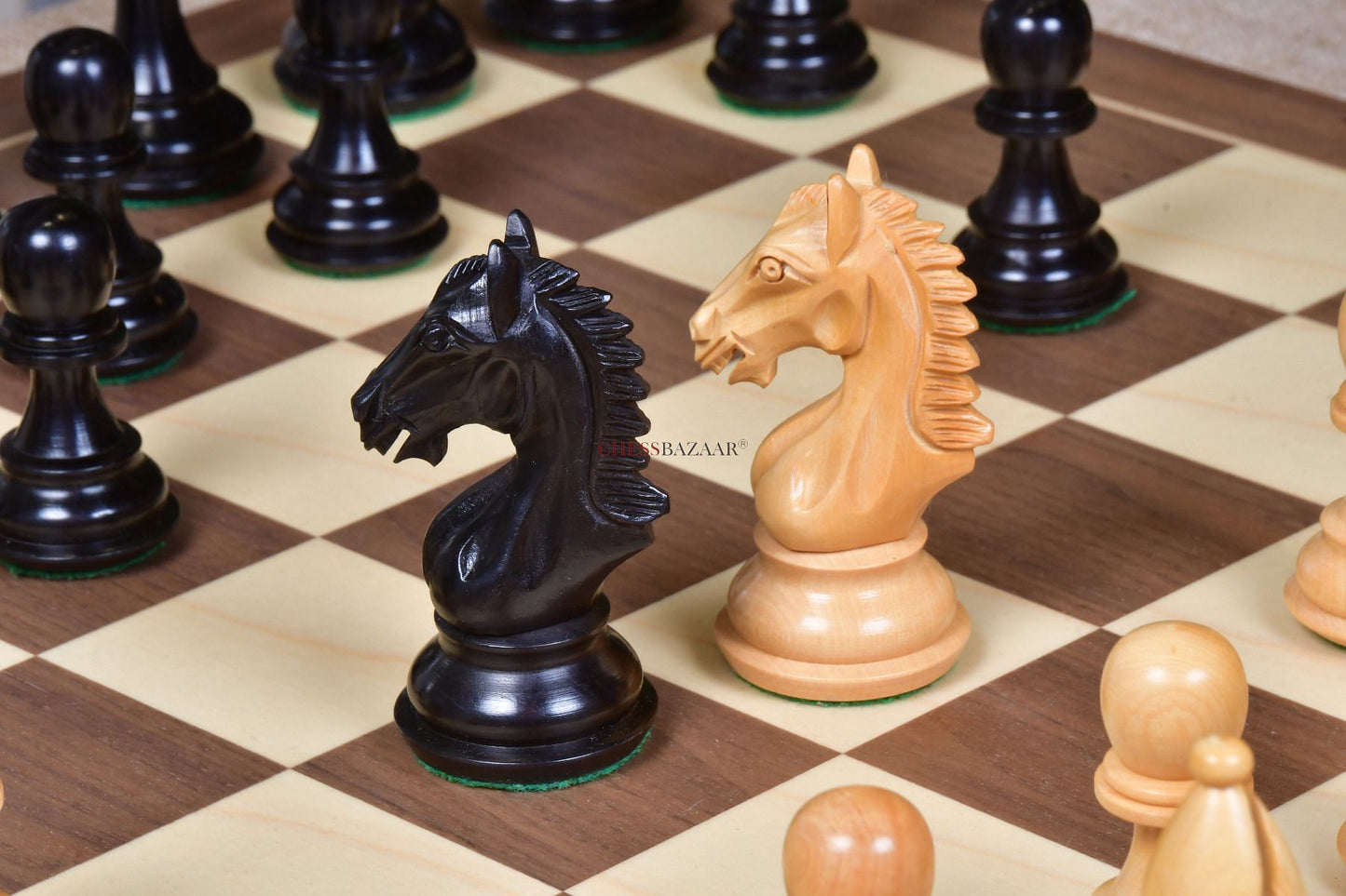 CB The Derby Knight Staunton Pattern Weighted Chessmen in Ebonized Boxwood - 4.1" King