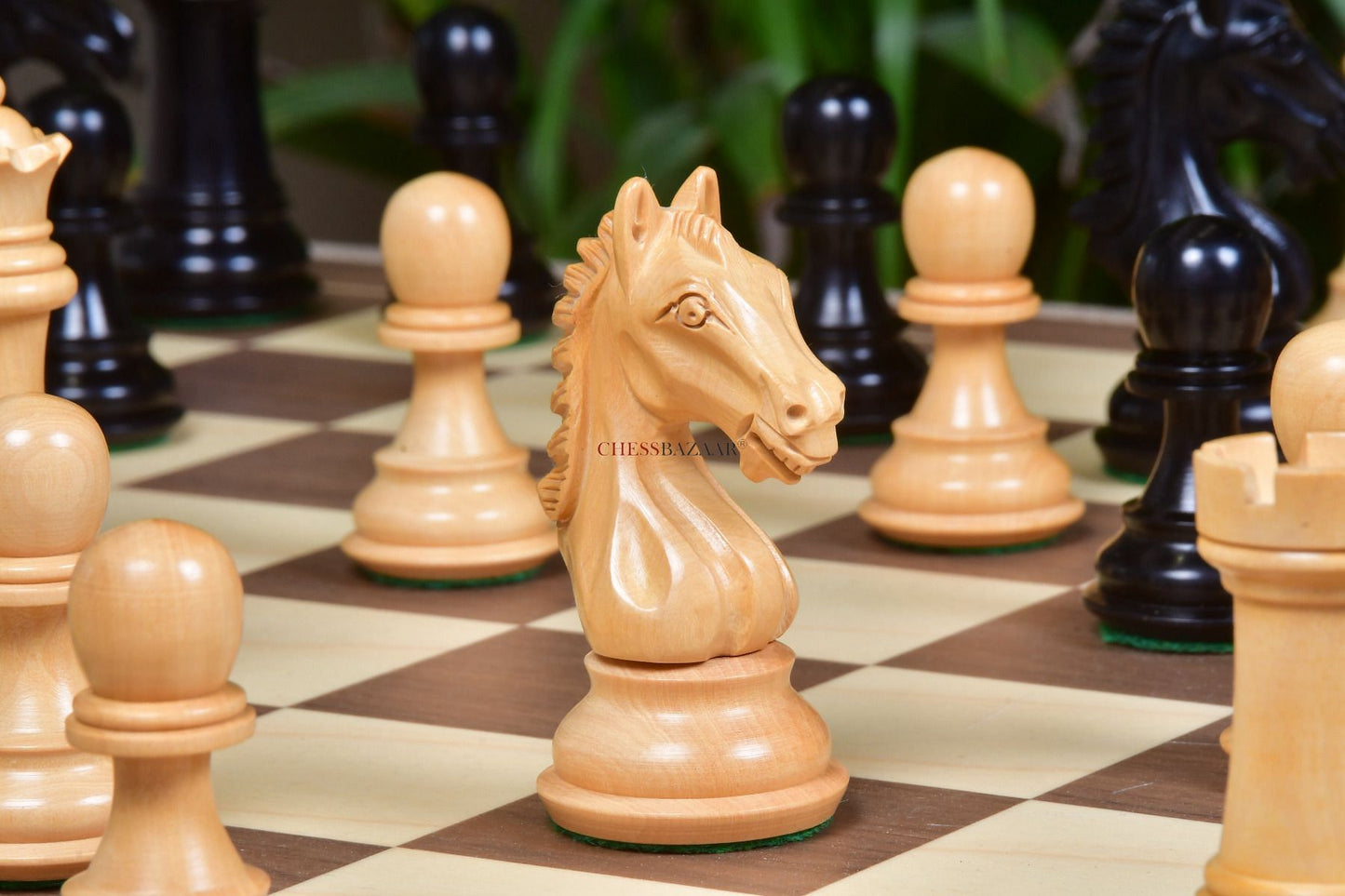 CB The Derby Knight Staunton Pattern Weighted Chessmen in Ebonized Boxwood - 4.1" King
