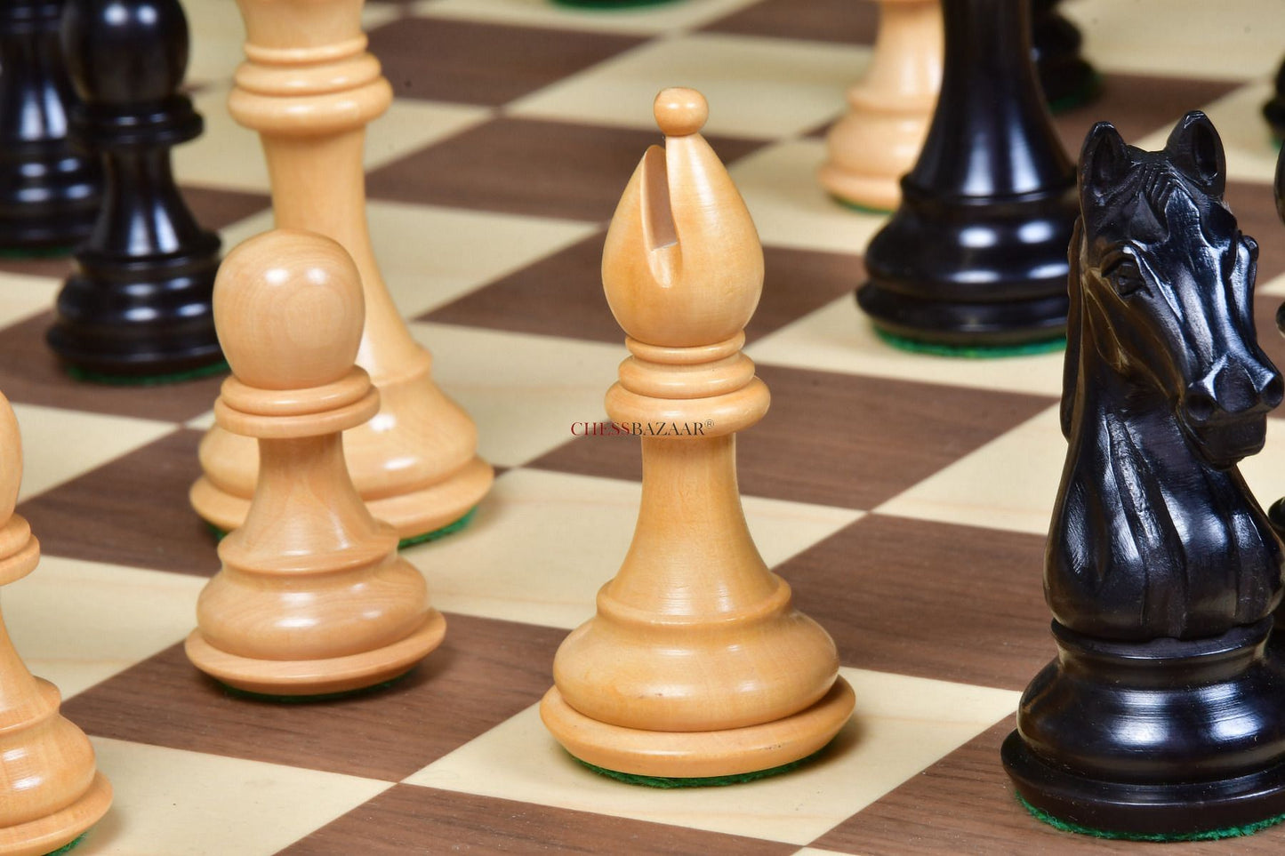 CB The Derby Knight Staunton Pattern Weighted Chessmen in Ebonized Boxwood - 4.1" King