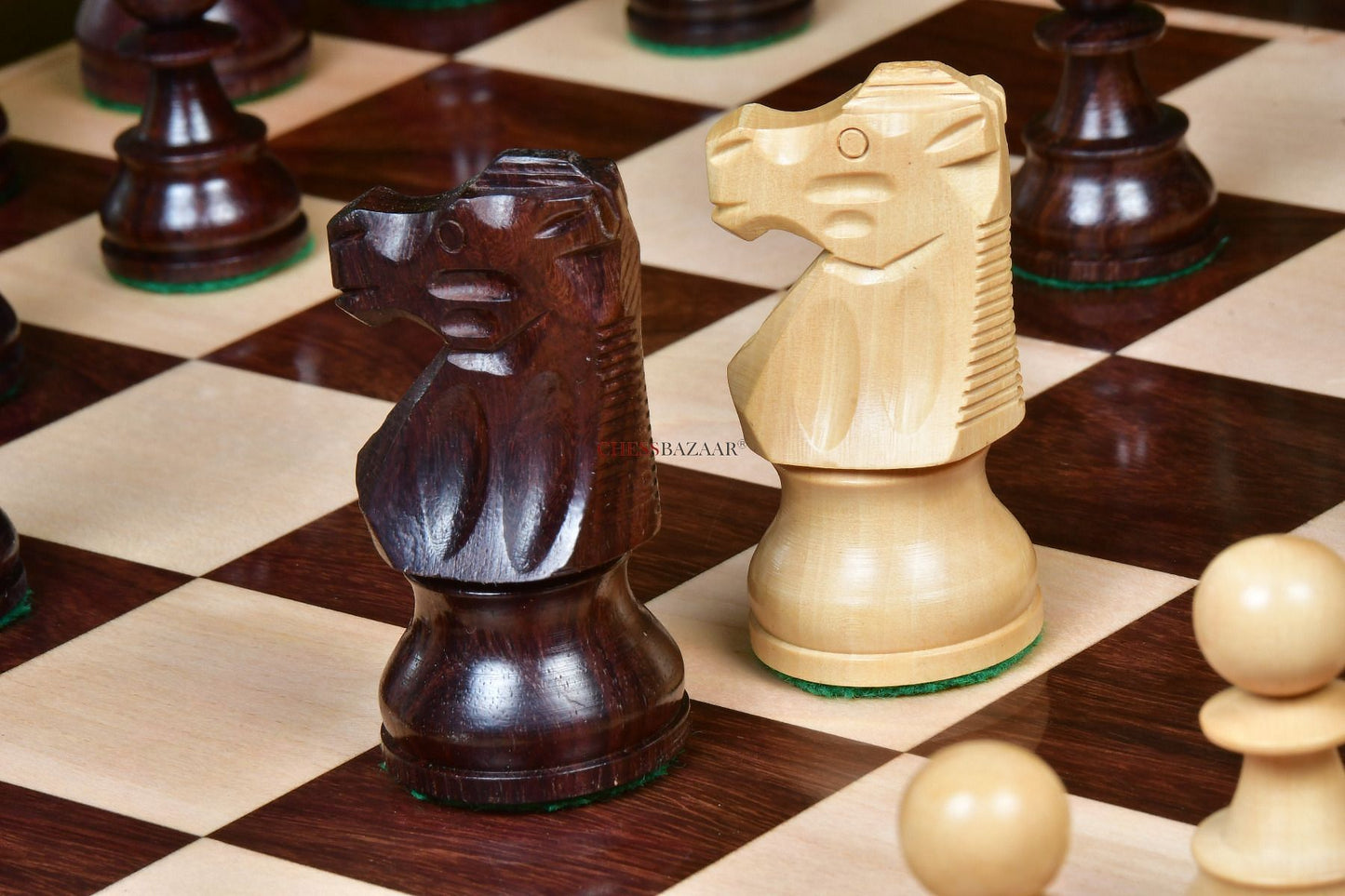 Reproduced French Lardy Exclusive Tournament Size Weighted Wooden Chess Pieces in Indian Rosewood / Box wood - 3.75"