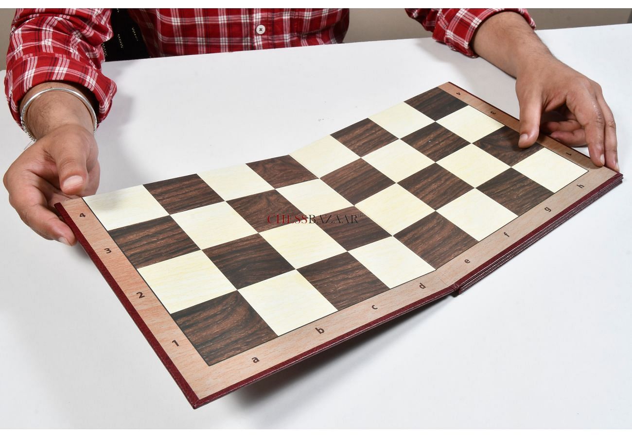 Reproduced Vintage 1930 Knubbel Analysis Chess Pieces in Stained Crimson and Boxwood with Folding Chessboard- 3" King