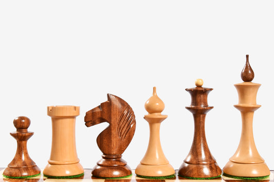 The 1950s Soviet (Russian) Latvian Reproduced Chess Pieces in Sheesham & Natural Boxwood - 4.1" King