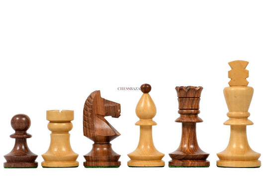 Reproduced Romanian-Hungarian National Tournament Chess Pieces in Sheesham & Boxwood - 3.8" King