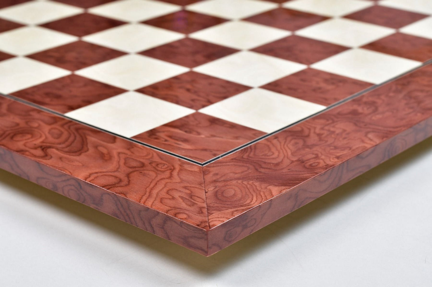 Wooden Red Ash Burl Maple Hi Gloss Finish Chess Board 22" - 55 mm