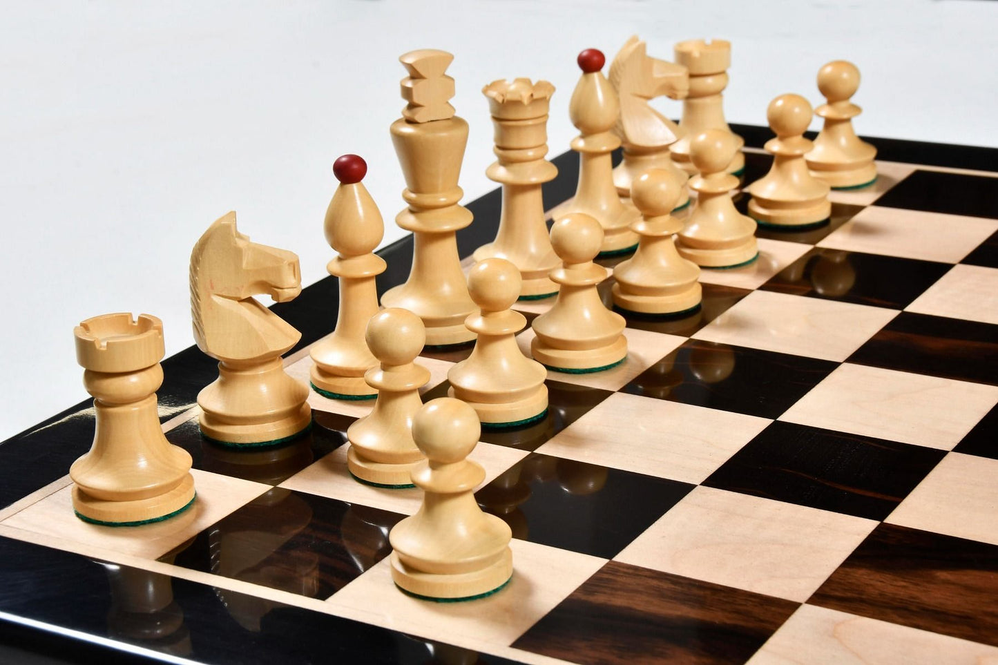 Reproduced Romanian-Hungarian National Tournament Chess Set in Stained Crimson Boxwood & Natural Boxwood - 3.8" King