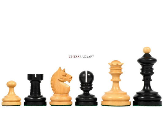 Reproduced Vintage 1930 German Knubbel Analysis Chess Pieces in Ebonized and Natural Boxwood - 3" King