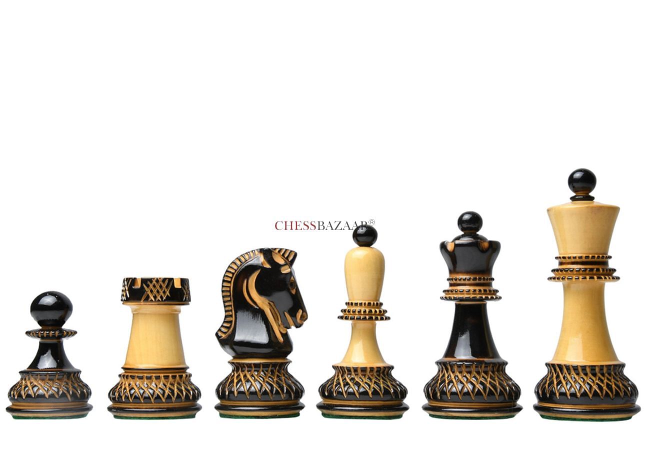  Dubrovnik Bobby Fischer Chess Pieces in Lacquer Finished Burnt & Natural Box Wood