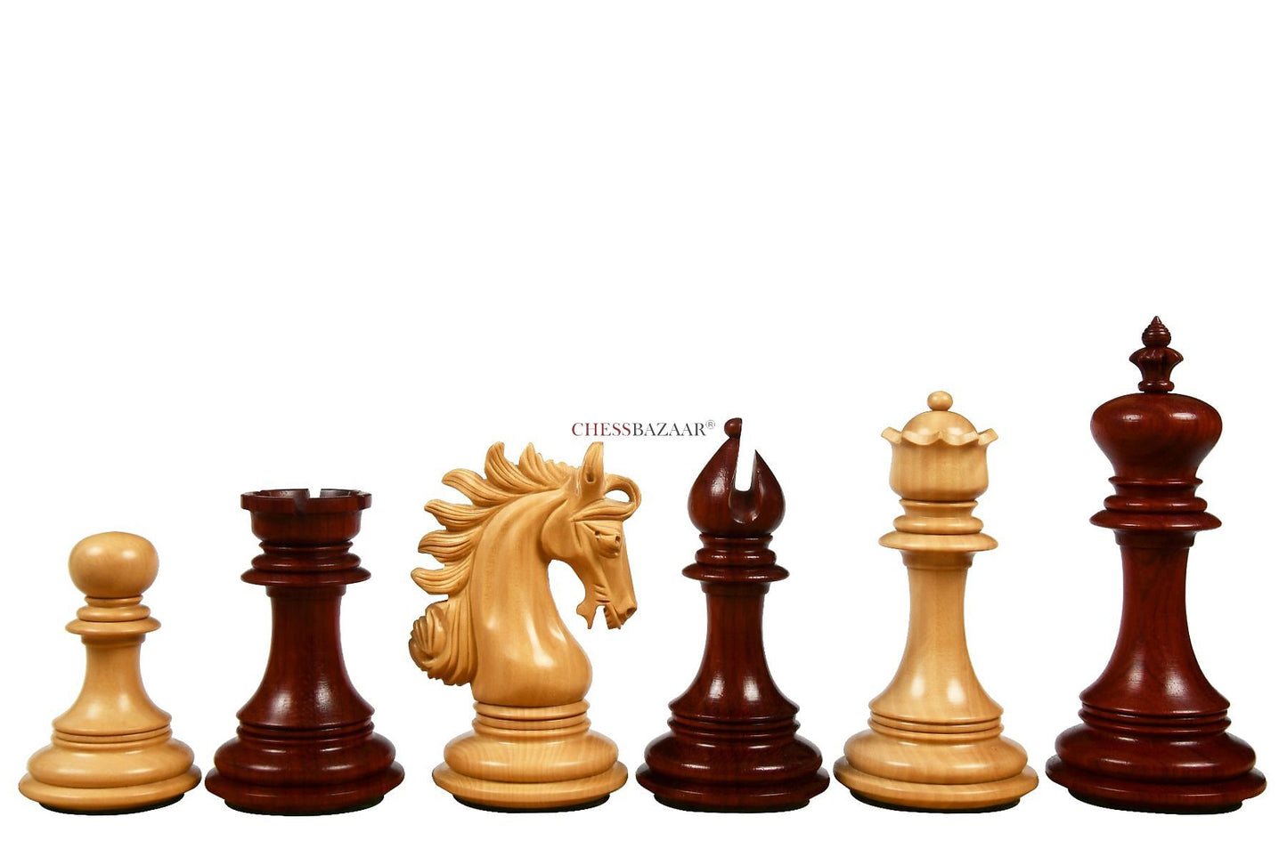 The Arabian Knight Series Artisan Staunton Chess Pieces in Bud Rose & Box Wood - 4.2" King