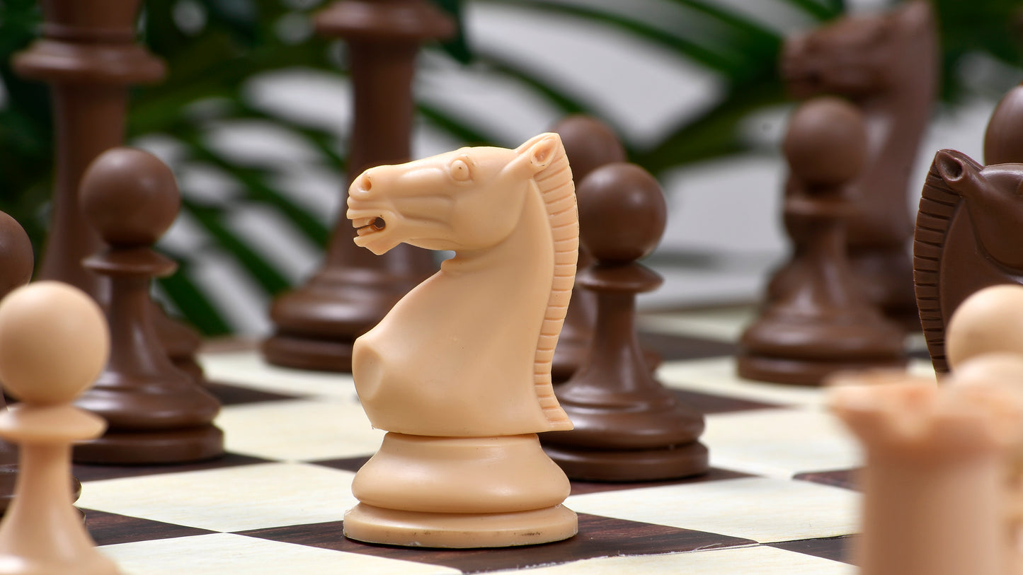 Combo of The Blitz Series Plastic Chess Pieces Dyed in Sandalwood and Chocolate Brown - 3.8" King with Folding Chess Board