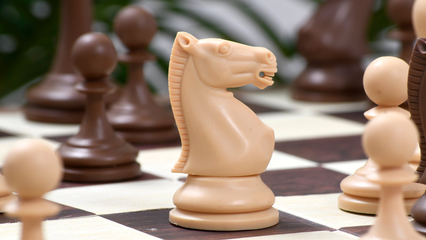 Combo of The Blitz Series Plastic Chess Pieces Dyed in Sandalwood and Chocolate Brown - 3.8" King with Folding Chess Board
