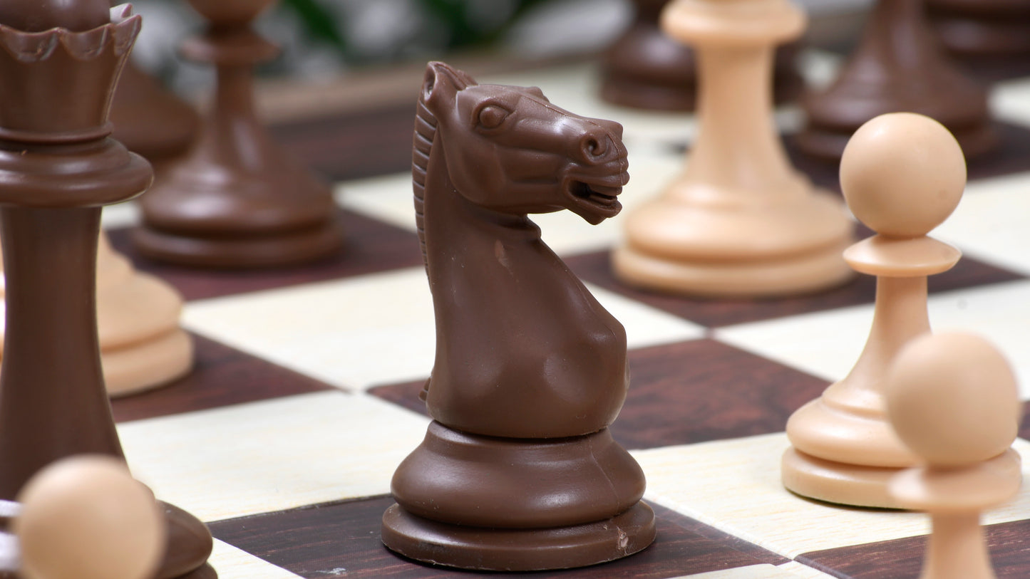 Combo of The Blitz Series Plastic Chess Pieces Dyed in Sandalwood and Chocolate Brown - 3.8" King with Folding Chess Board