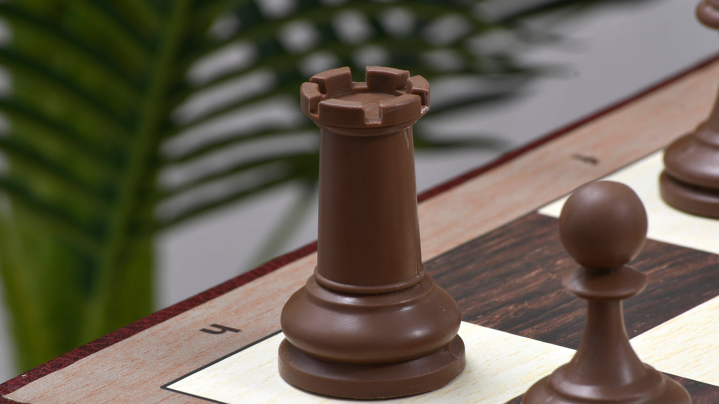 Combo of The Blitz Series Plastic Chess Pieces Dyed in Sandalwood and Chocolate Brown - 3.8" King with Folding Chess Board