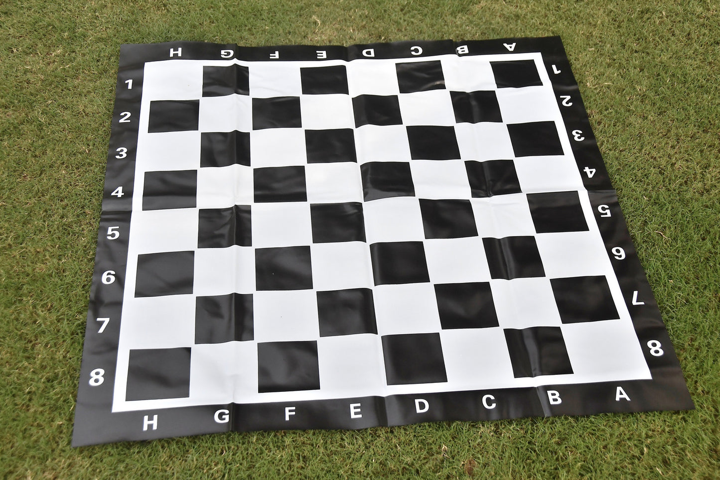 Garden Chess Set In Solid Plastic in Beige White And Black With Pvc Vinyl Chess Board- 8" King