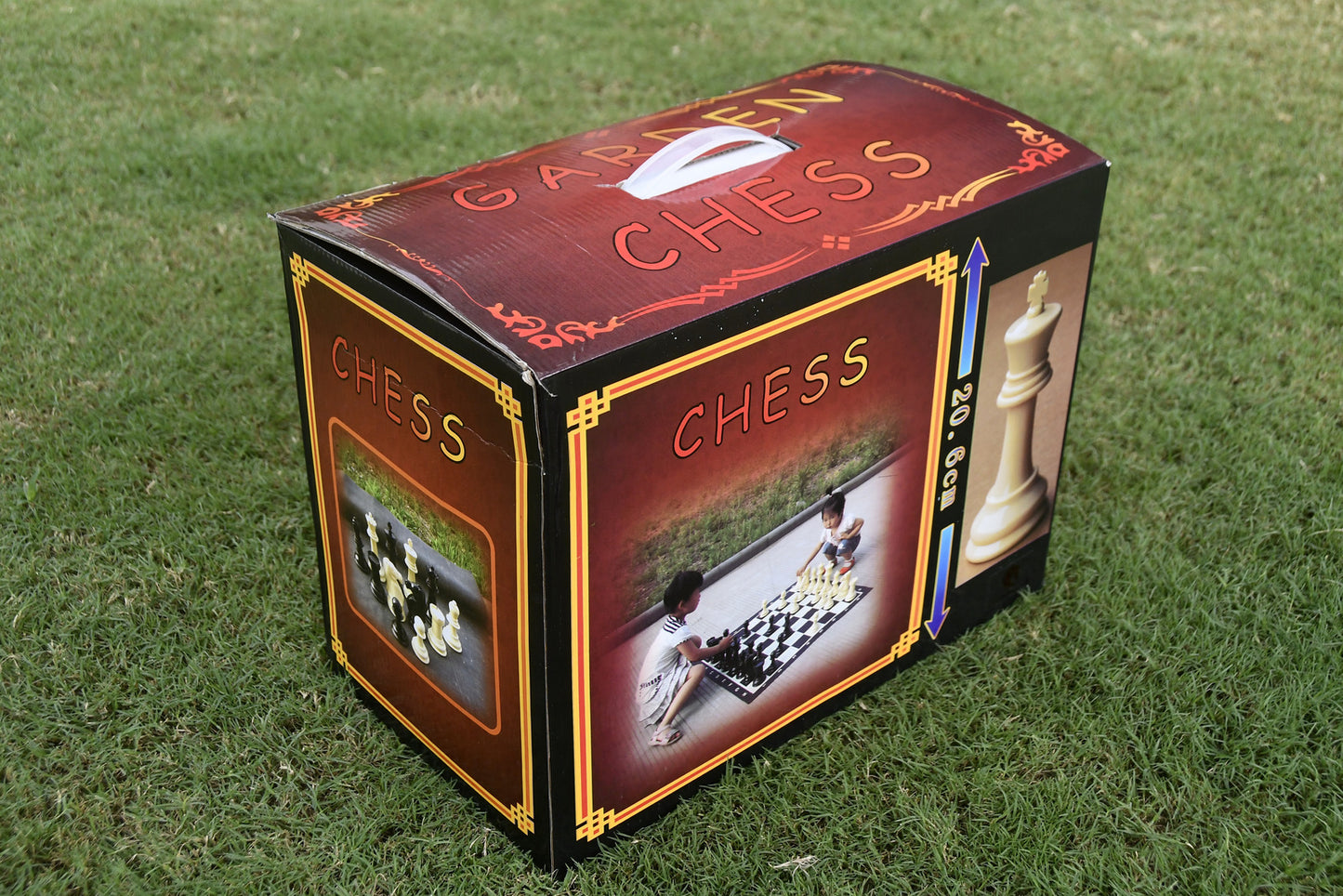 Garden Chess Set In Solid Plastic in Beige White And Black With Pvc Vinyl Chess Board- 8" King
