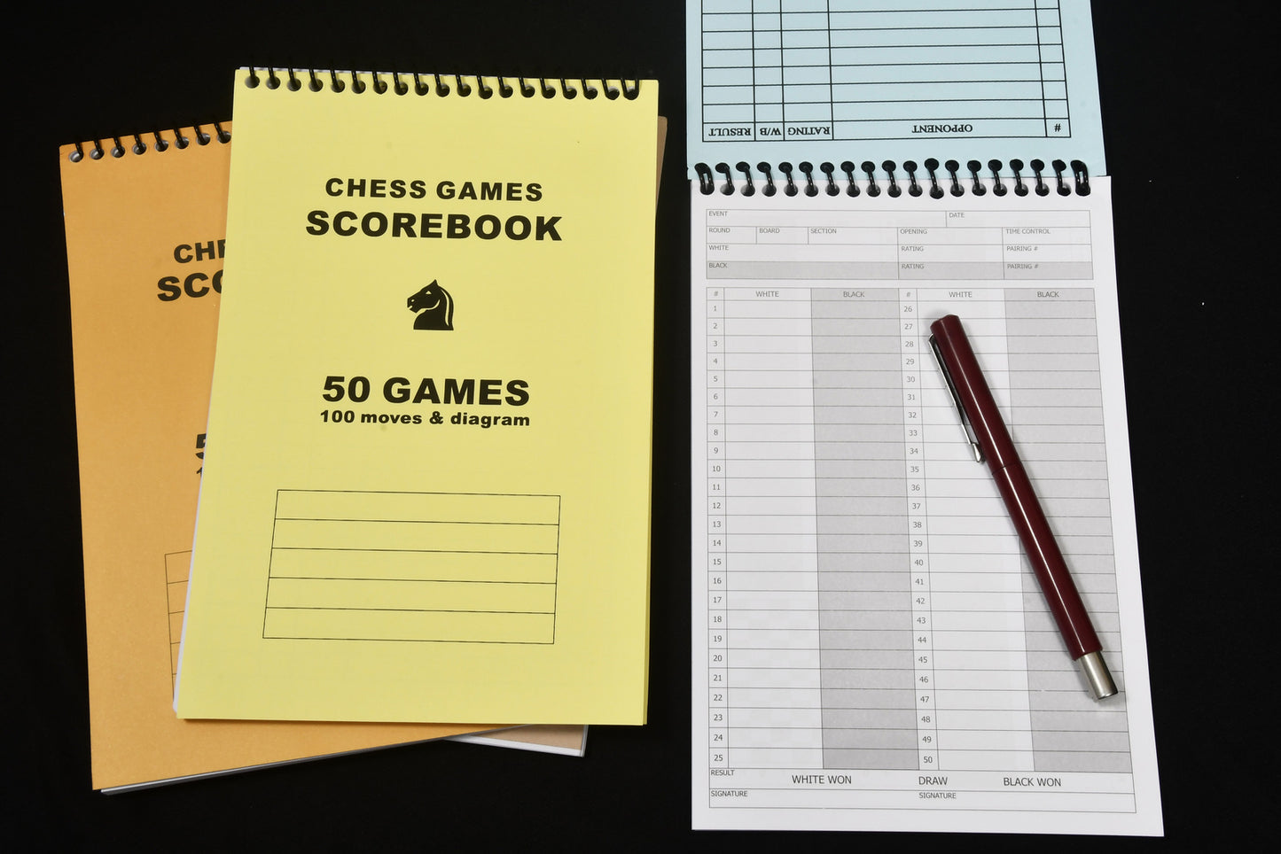 Standard Chess Score Book in Spiral Binding for Chess Tournaments - 50 Games(Pack of 4)