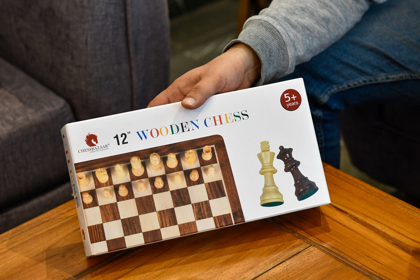 12" foldable wooden travel chess set in sheesham & maple