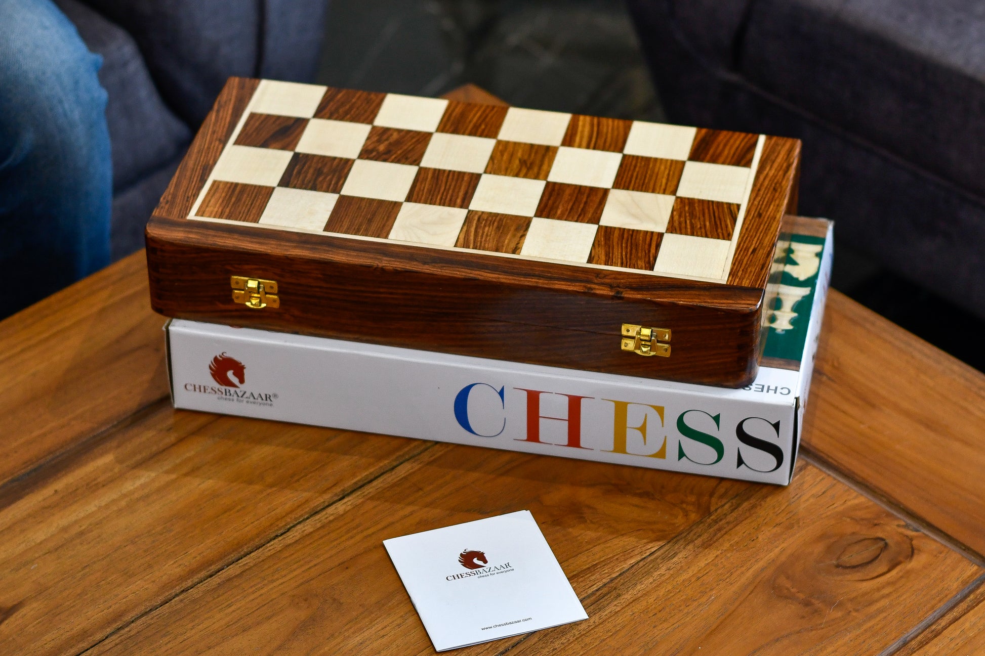 16" Foldable non-magnetic travel chess set in Sheesham & Maple wood