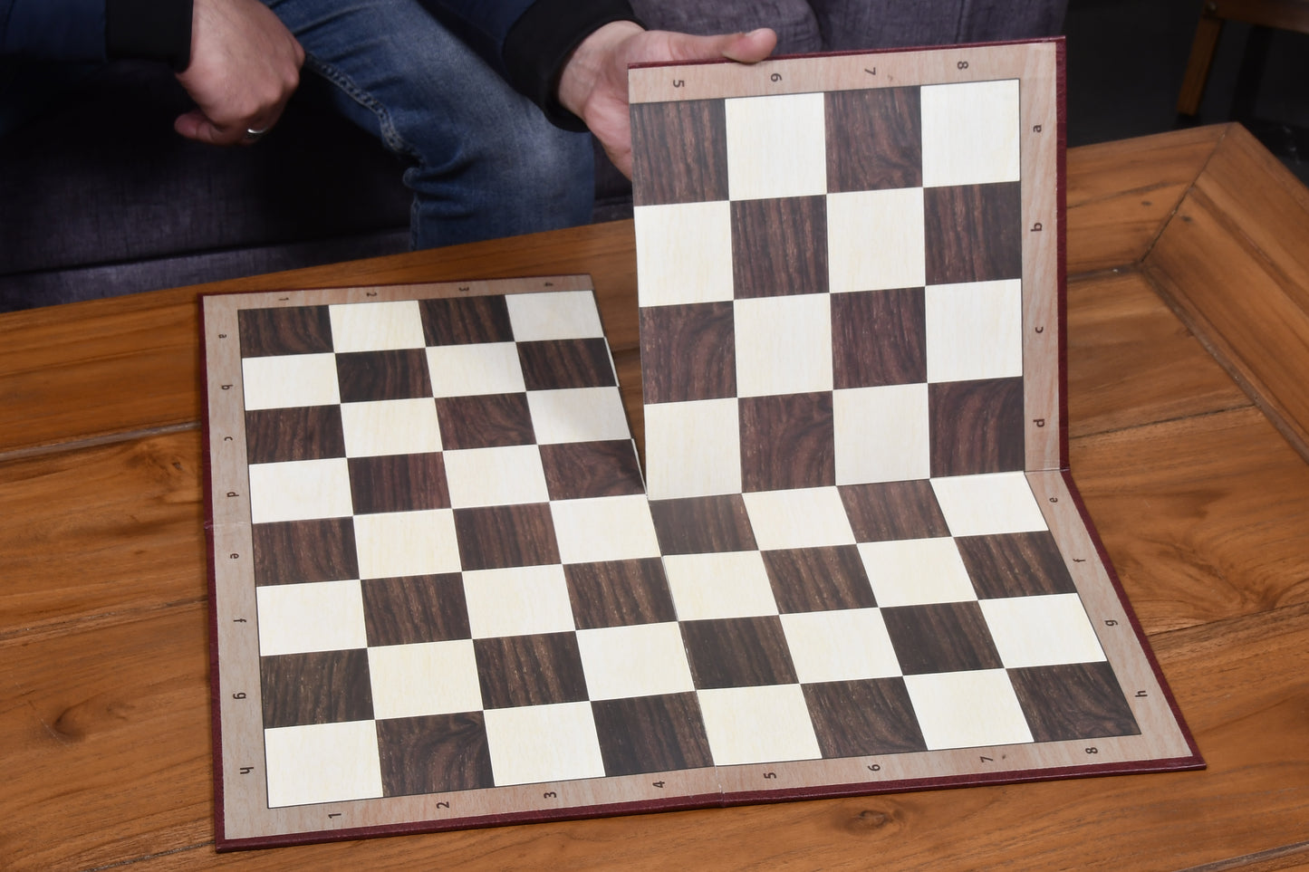 Combo of The Blitz Series Plastic Chess Pieces Dyed in Sandalwood and Chocolate Brown - 3.8" King with Folding Chess Board