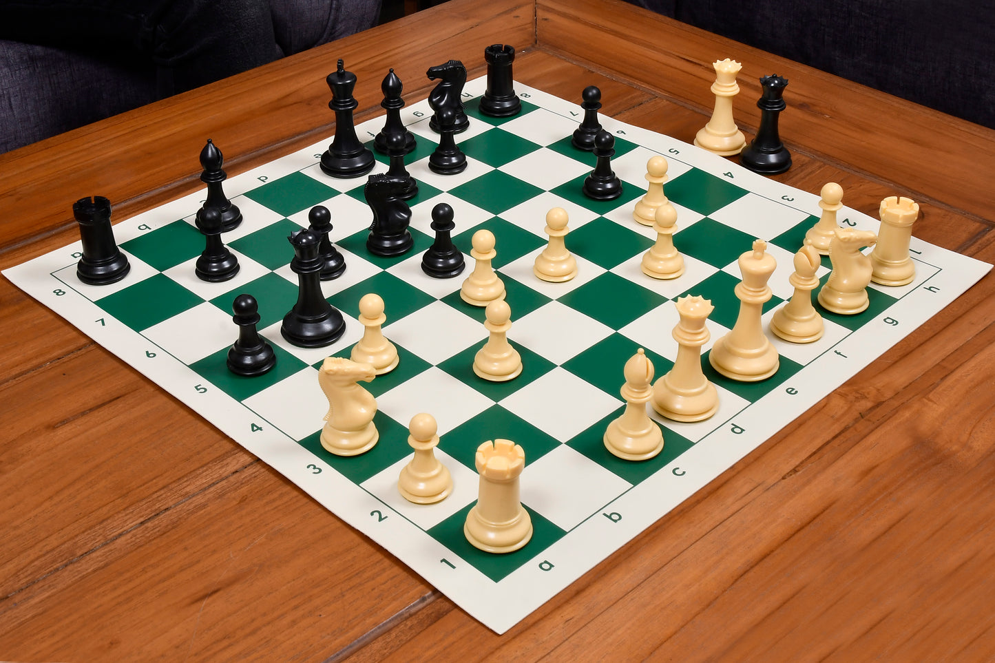 The Professional Staunton Series Chess Pieces in Black Dyed & Natural White Solid Plastic - 3.75" King