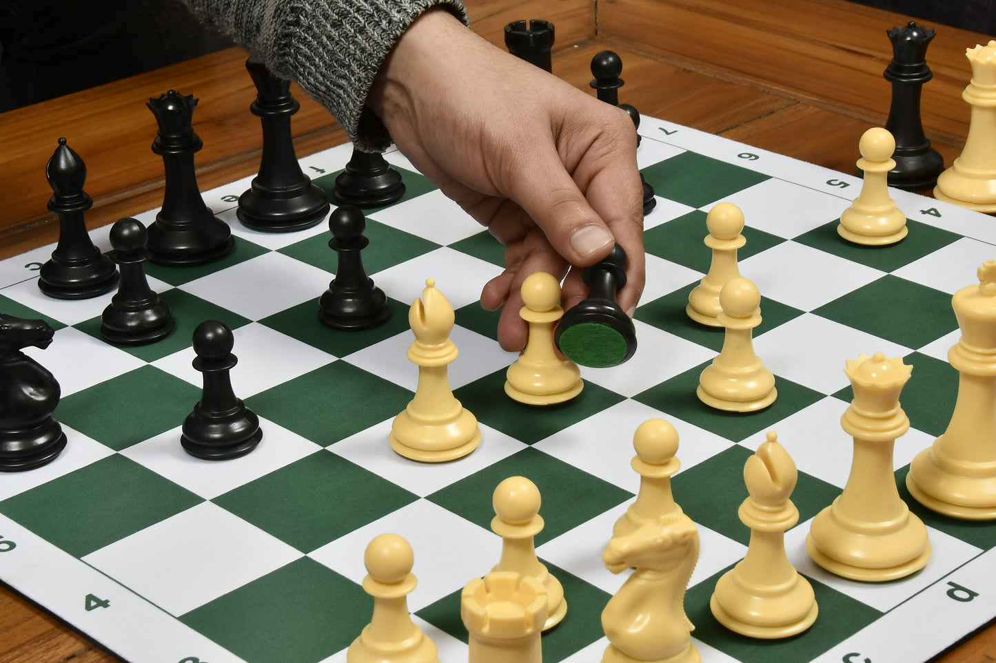 The Professional Staunton Series Chess Pieces in Black Dyed & Natural White Solid Plastic - 3.75" King