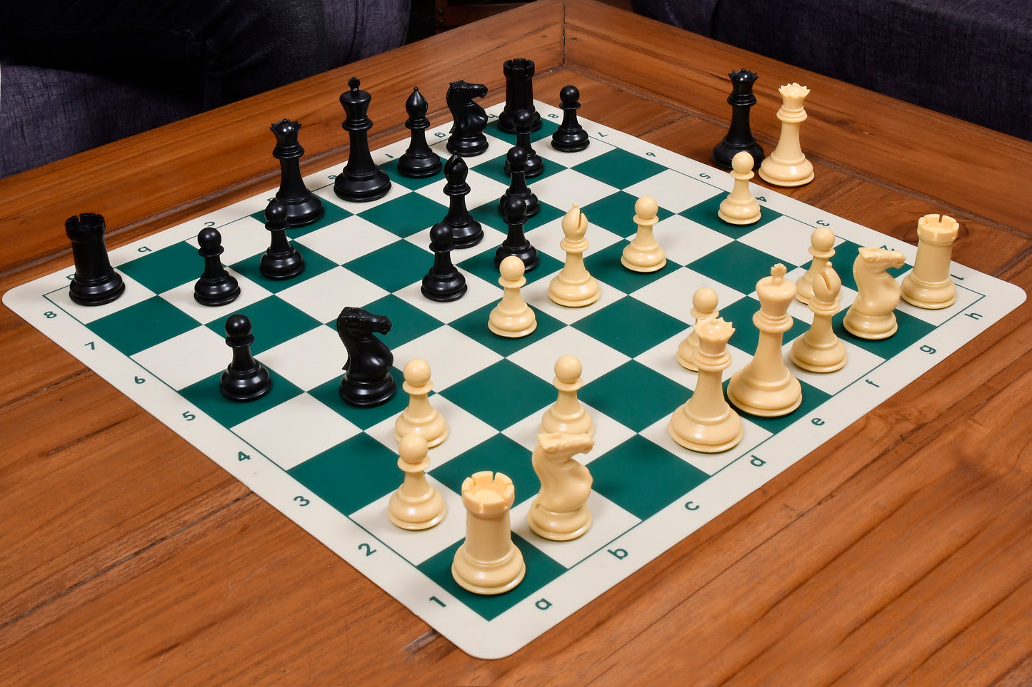 The Professional Staunton Series Chess Pieces in Black Dyed & Natural White Solid Plastic - 3.75" King