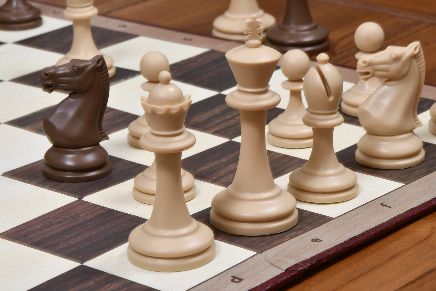 Combo of The Blitz Series Plastic Chess Pieces Dyed in Sandalwood and Chocolate Brown - 3.8" King with Folding Chess Board