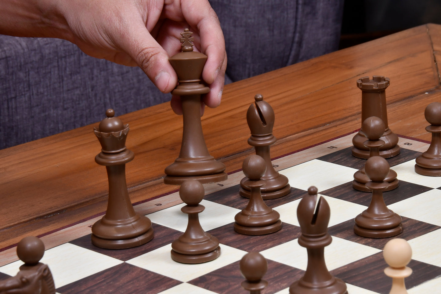 Combo of The Blitz Series Plastic Chess Pieces Dyed in Sandalwood and Chocolate Brown - 3.8" King with Folding Chess Board