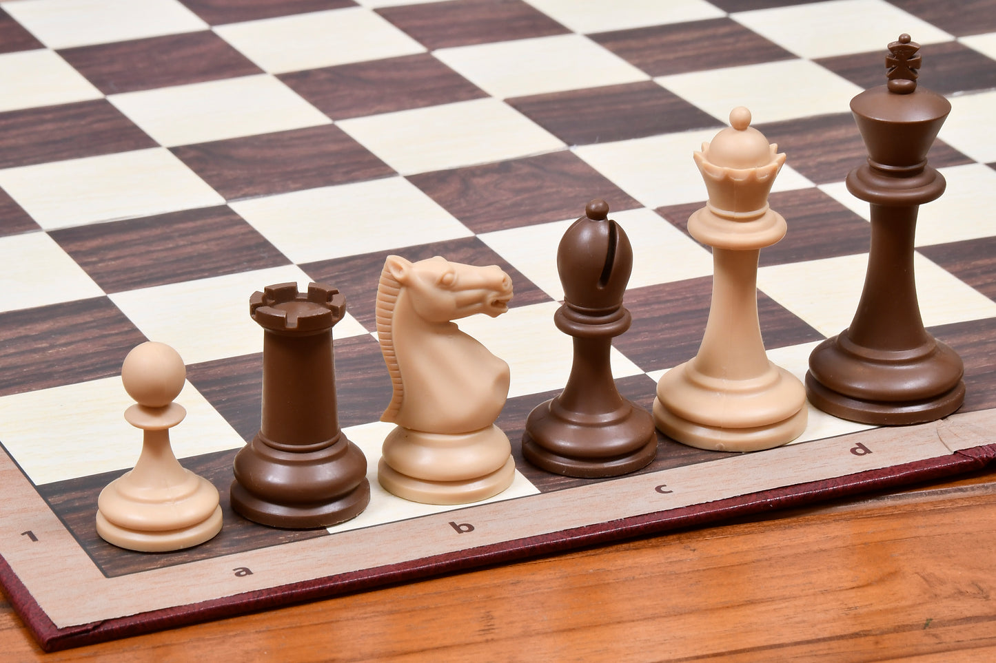 Combo of The Blitz Series Plastic Chess Pieces Dyed in Sandalwood and Chocolate Brown - 3.8" King with Folding Chess Board