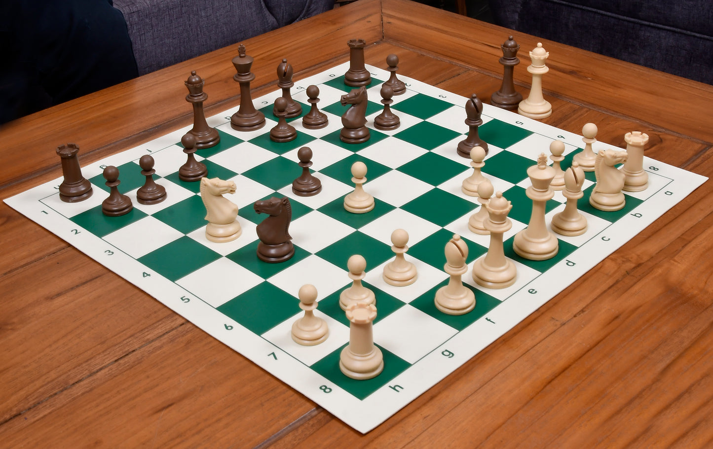 The Blitz Series Plastic Chess Pieces Dyed in Sandalwood and Chocolate Brown - 3.8" King