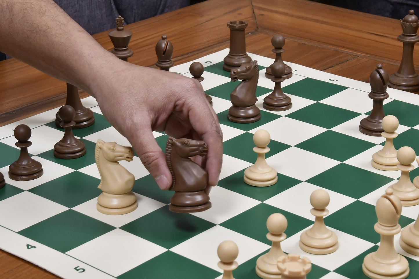 The Blitz Series Plastic Chess Pieces Dyed in Sandalwood and Chocolate Brown - 3.8" King