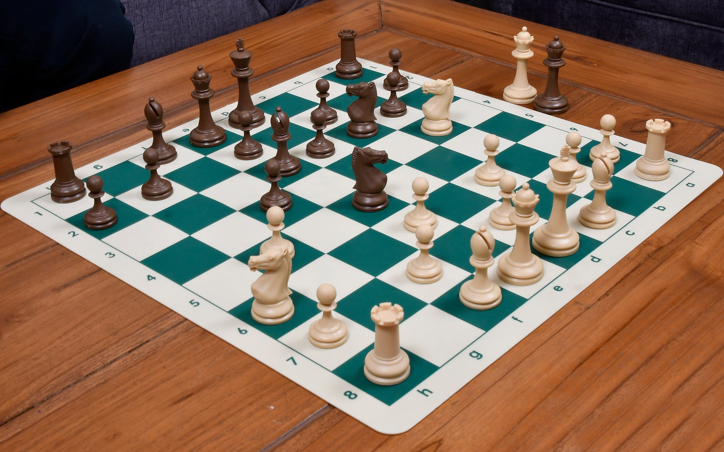 The Blitz Series Plastic Chess Pieces Dyed in Sandalwood and Chocolate Brown - 3.8" King