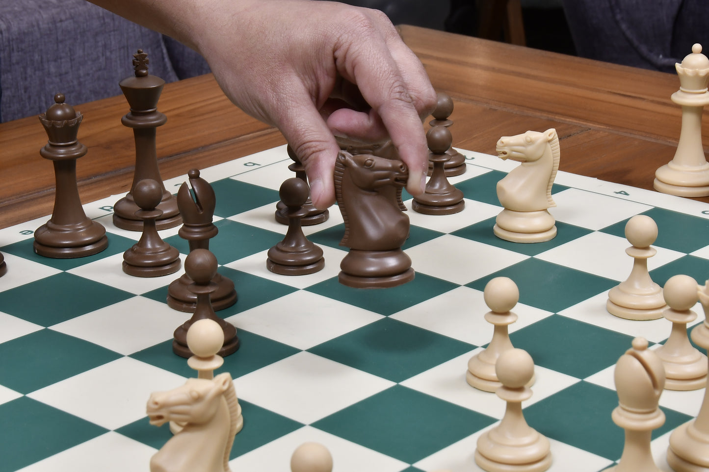 The Blitz Series Plastic Chess Pieces Dyed in Sandalwood and Chocolate Brown - 3.8" King