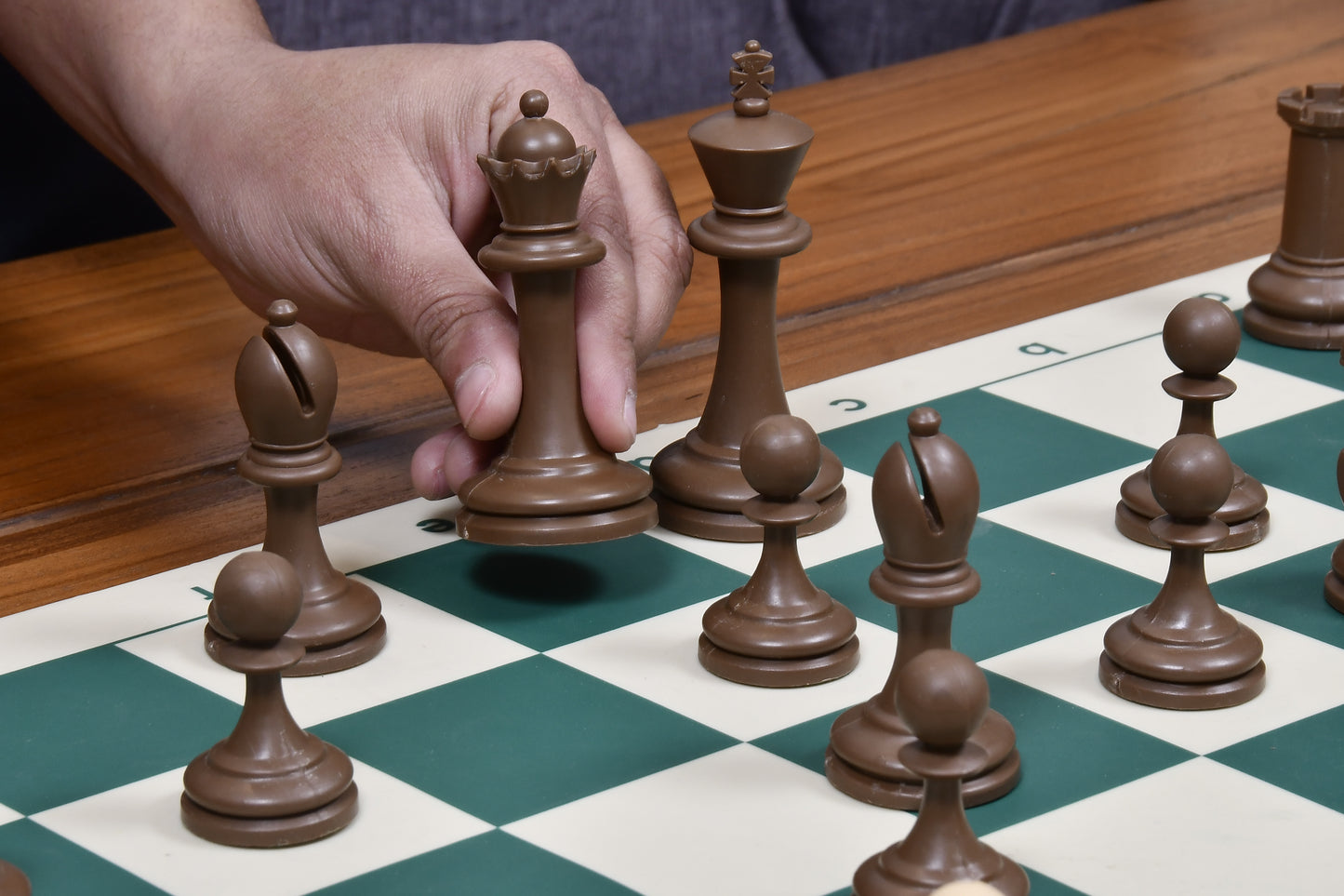 The Blitz Series Plastic Chess Pieces Dyed in Sandalwood and Chocolate Brown - 3.8" King