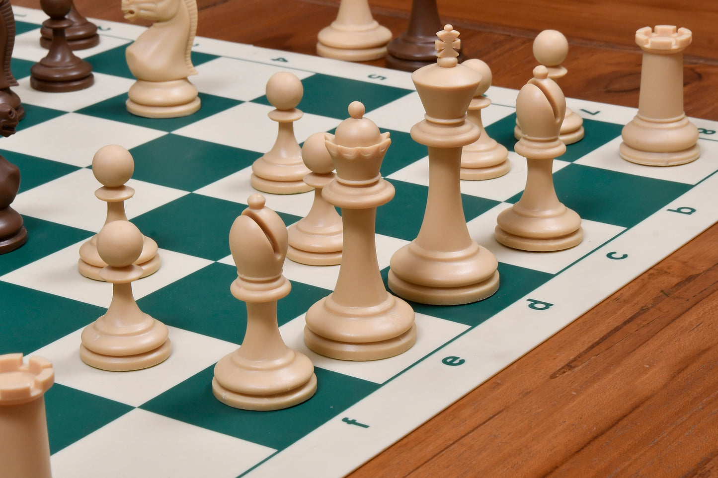 The Blitz Series Plastic Chess Pieces Dyed in Sandalwood and Chocolate Brown - 3.8" King