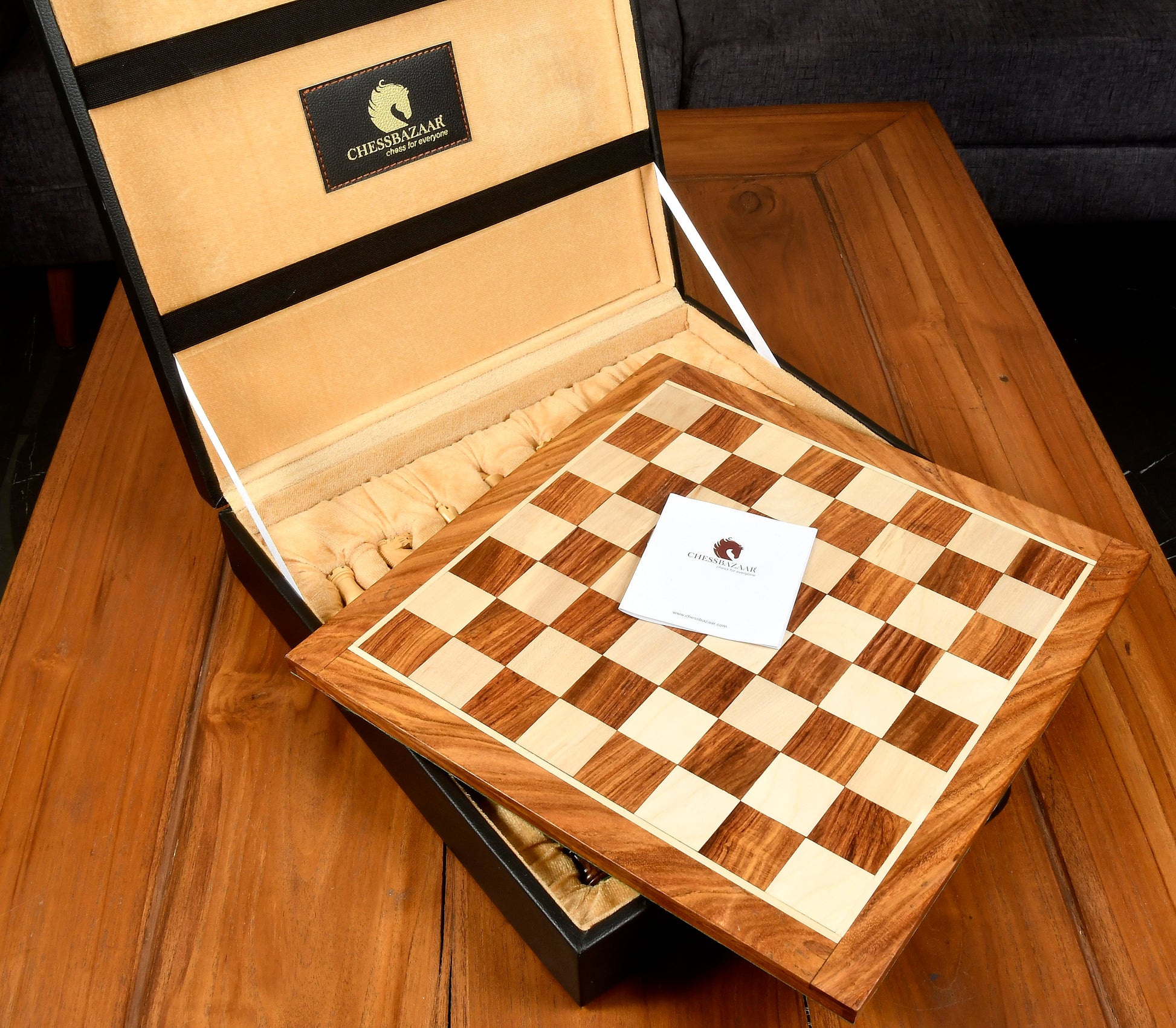 Combo The collector Wooden Staunton Chess Set in Sheesham & Boxwood Pieces, Wooden Chessboard and Coffer Storage Box -2.8" King