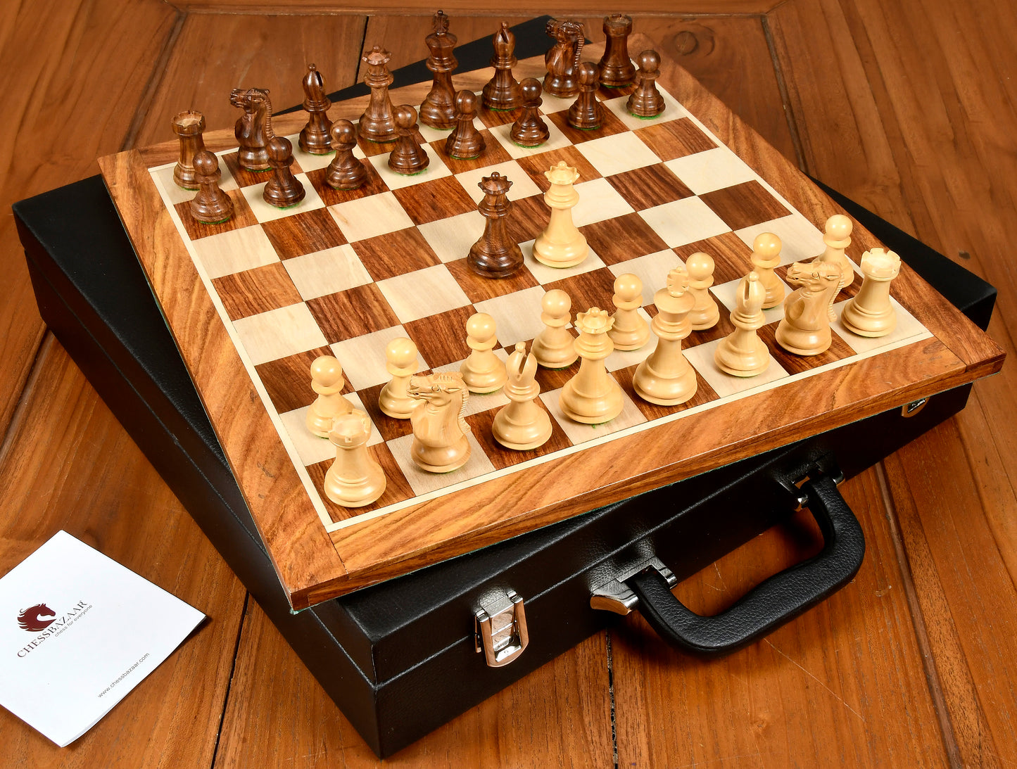 Combo The collector Wooden Staunton Chess Set in Sheesham & Boxwood Pieces, Wooden  Chessboard and Storage Box -2.8" King