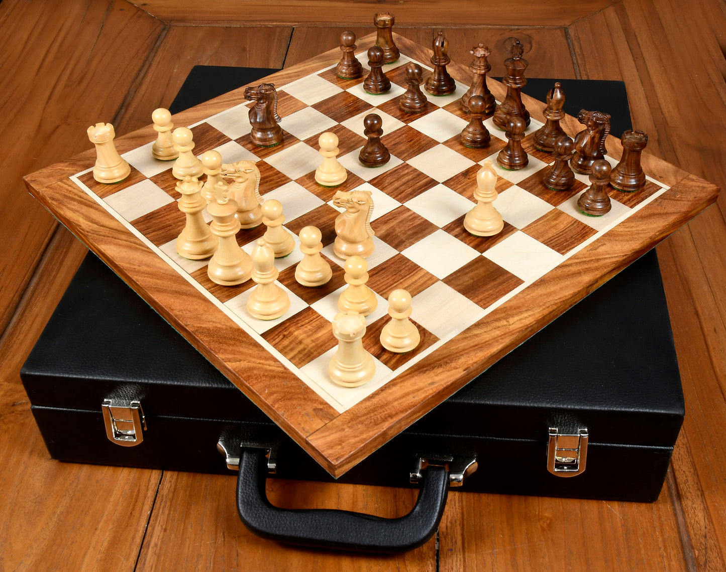 Combo The collector Wooden Staunton Chess Set in Sheesham & Boxwood Pieces, Wooden Chessboard and Storage Box -2.8" King
