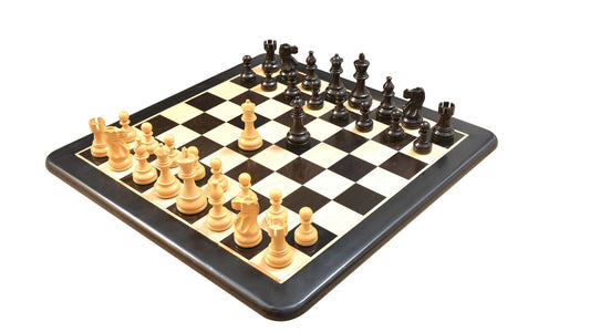 The Smokey Staunton Chess Pieces in Ebonized/Boxwood- 3.8" King with Board