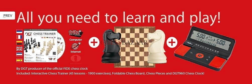 DGT Chess Starter Box Red Chess Pieces, Chessboard and Chess Clock - 3.4" King