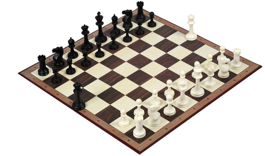 COMBO OF THE INTERNATIONAL SERIES UNWEIGHTED TOURNAMENT PLASTIC CHESS PIECES (34 PIECES) WITH EXTRA QUEENS - 3.8" KING WITH FOLDING CHESS BOARD