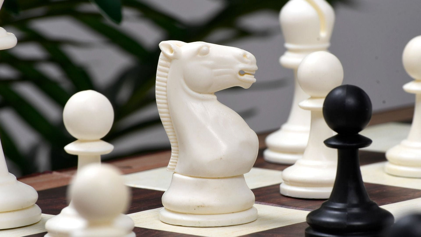 COMBO OF THE INTERNATIONAL SERIES UNWEIGHTED TOURNAMENT PLASTIC CHESS PIECES (34 PIECES) WITH EXTRA QUEENS - 3.8" KING WITH FOLDING CHESS BOARD