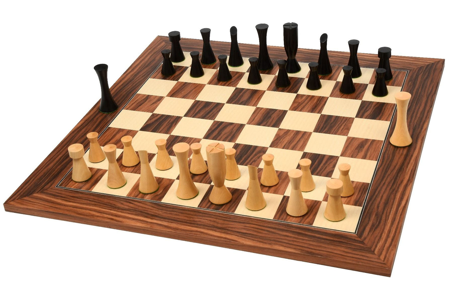 Combo of Minimalist Series Midnight Contemporary Chess Pieces in Ebonized Boxwood & Box Wood - 3.5" King With Wooden Chessboard