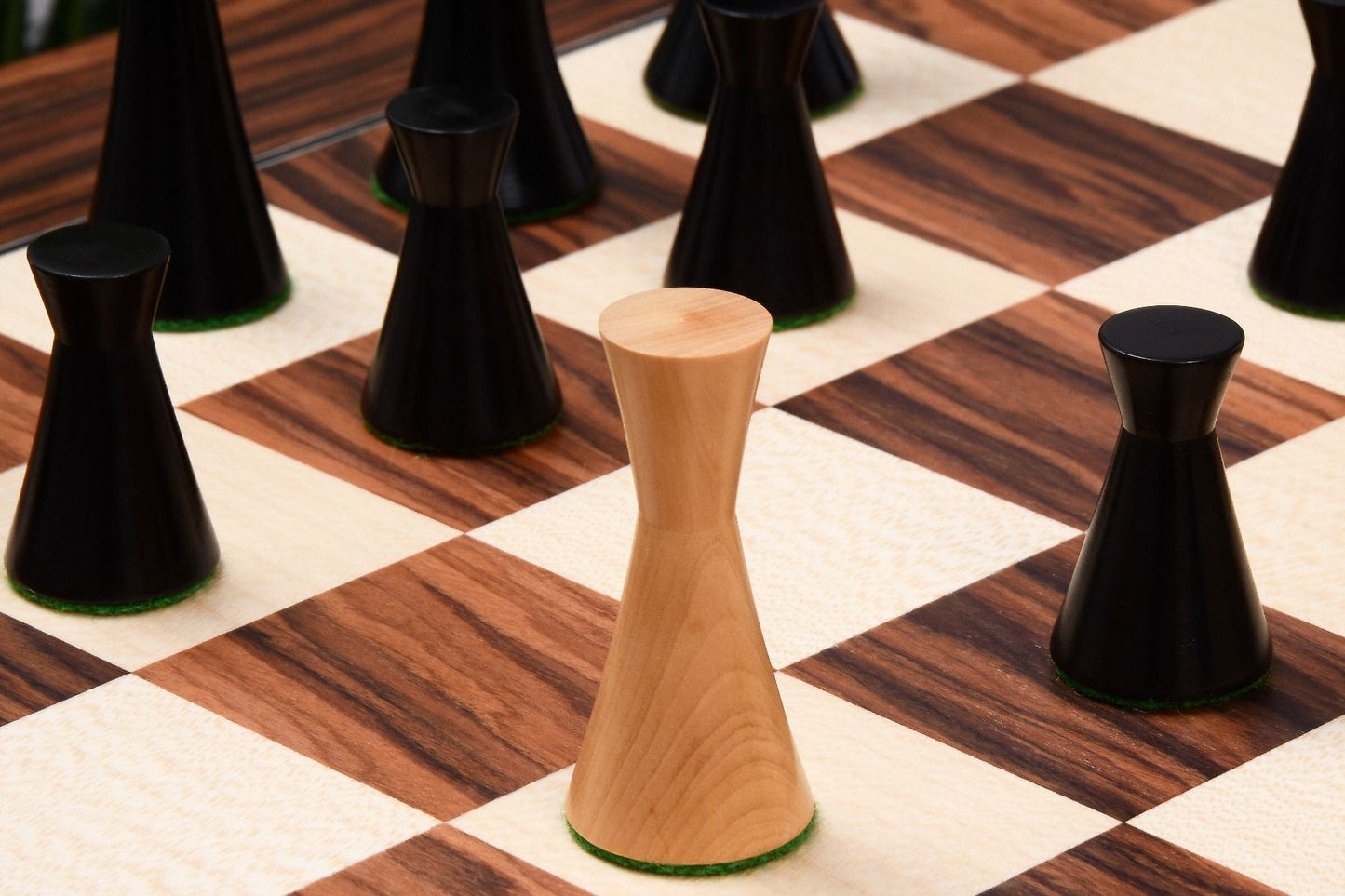 Combo of Minimalist Series Midnight Contemporary Chess Pieces in Ebonized Boxwood & Box Wood - 3.5" King With Wooden Chessboard
