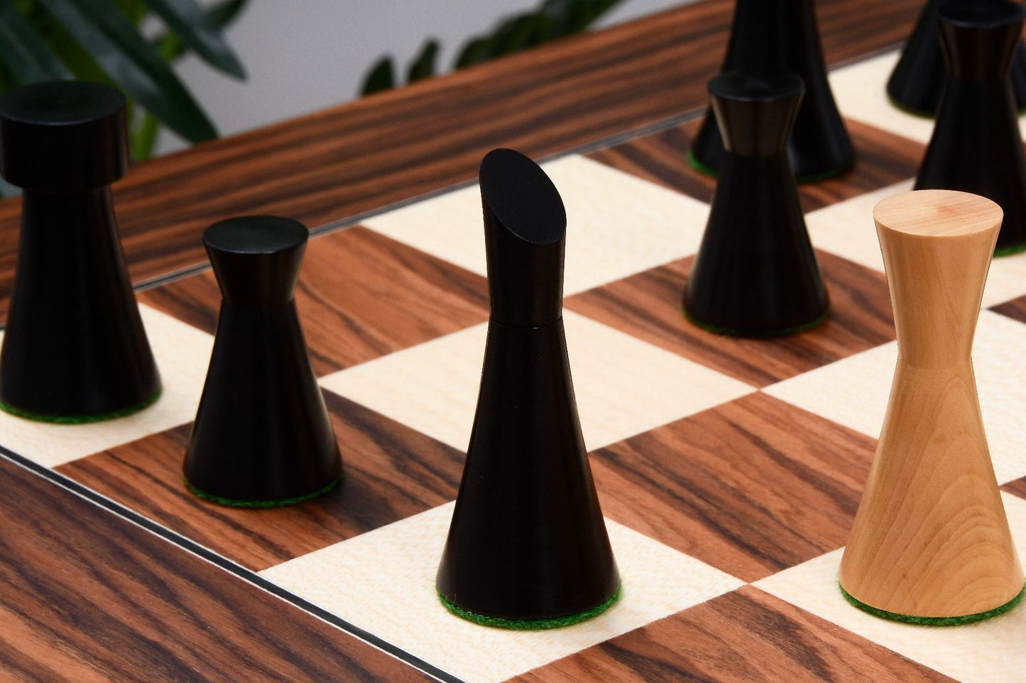 Combo of Minimalist Series Midnight Contemporary Chess Pieces in Ebonized Boxwood & Box Wood - 3.5" King With Wooden Chessboard