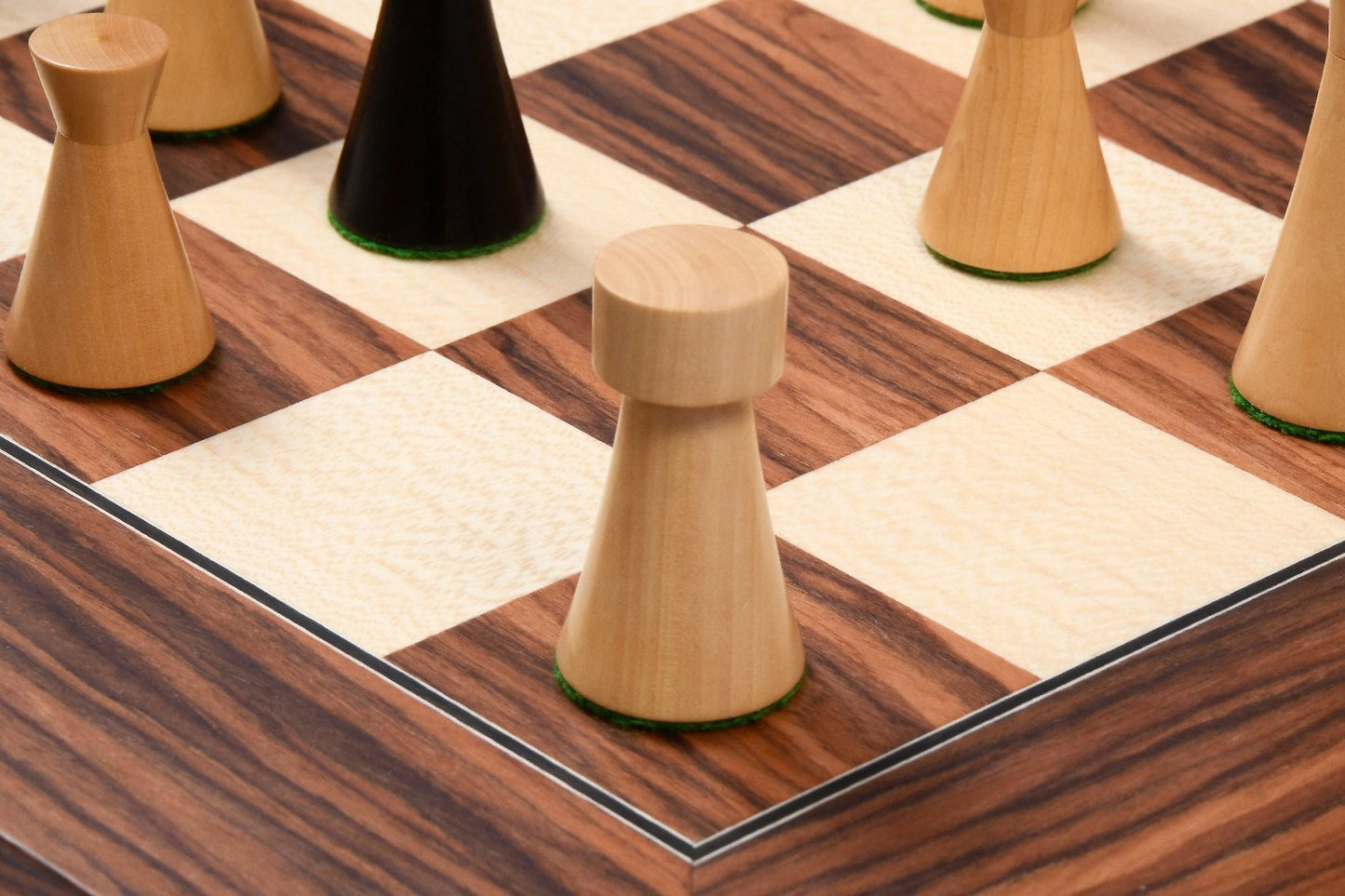 Combo of Minimalist Series Midnight Contemporary Chess Pieces in Ebonized Boxwood & Box Wood - 3.5" King With Wooden Chessboard