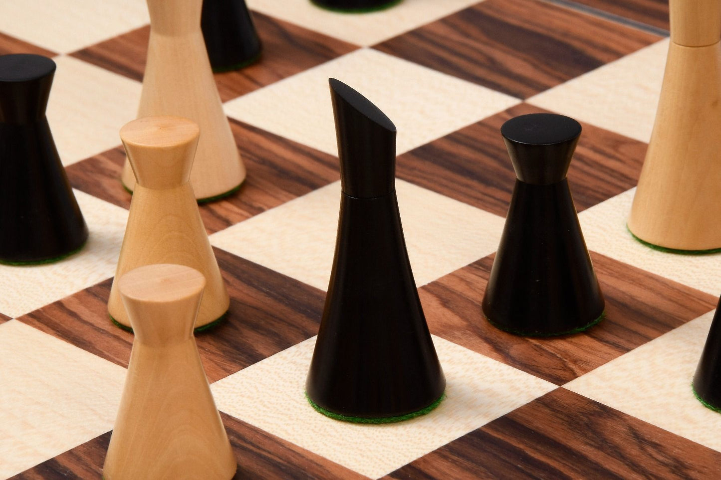 Combo of Minimalist Series Midnight Contemporary Chess Pieces in Ebonized Boxwood & Box Wood - 3.5" King With Wooden Chessboard