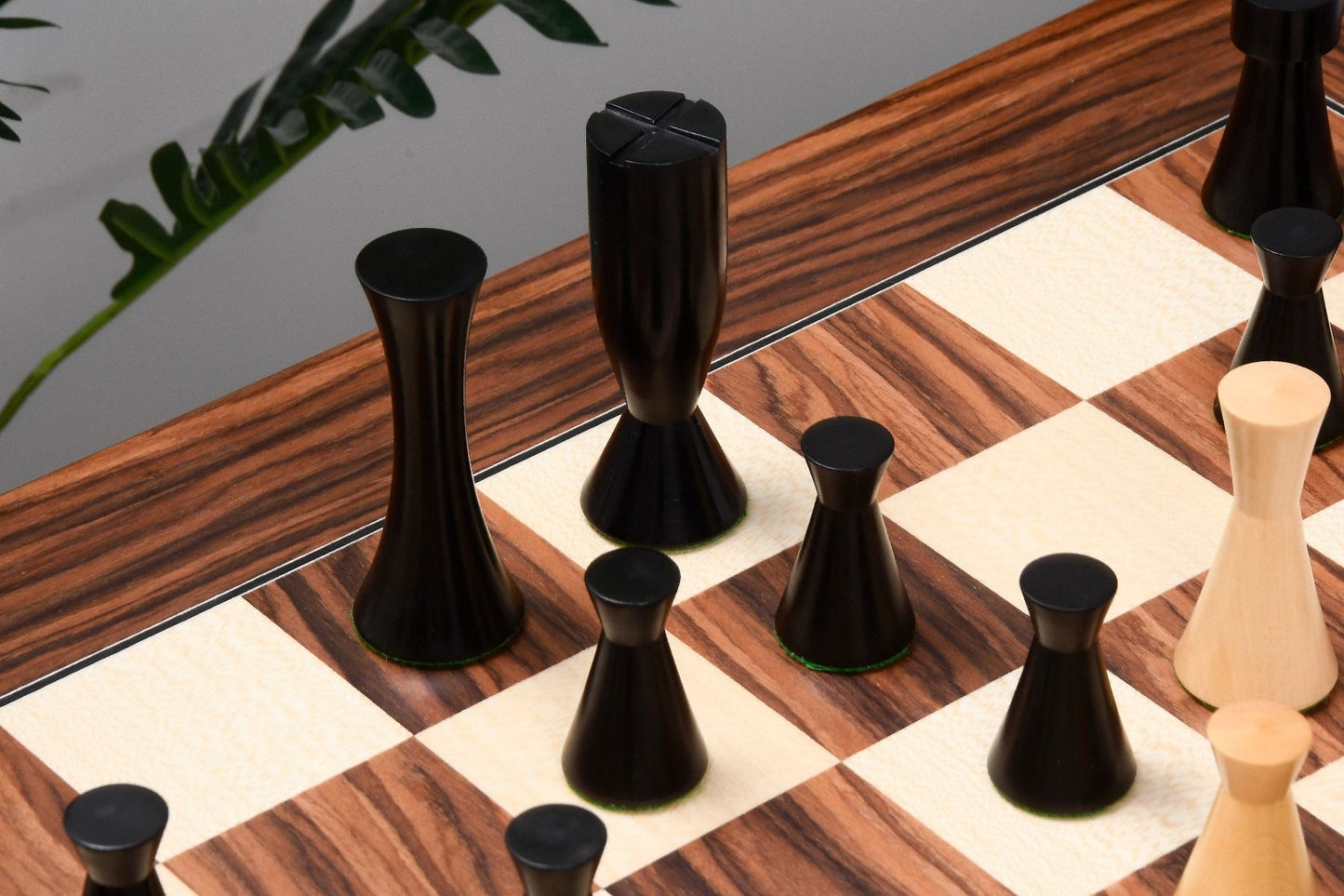 Combo of Minimalist Series Midnight Contemporary Chess Pieces in Ebonized Boxwood & Box Wood - 3.5" King With Wooden Chessboard