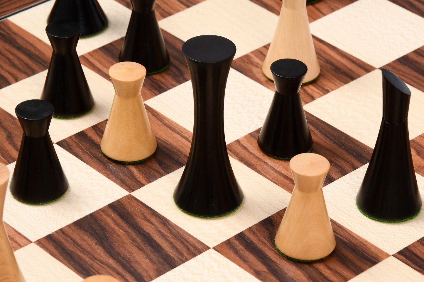 Combo of Minimalist Series Midnight Contemporary Chess Pieces in Ebonized Boxwood & Box Wood - 3.5" King With Wooden Chessboard