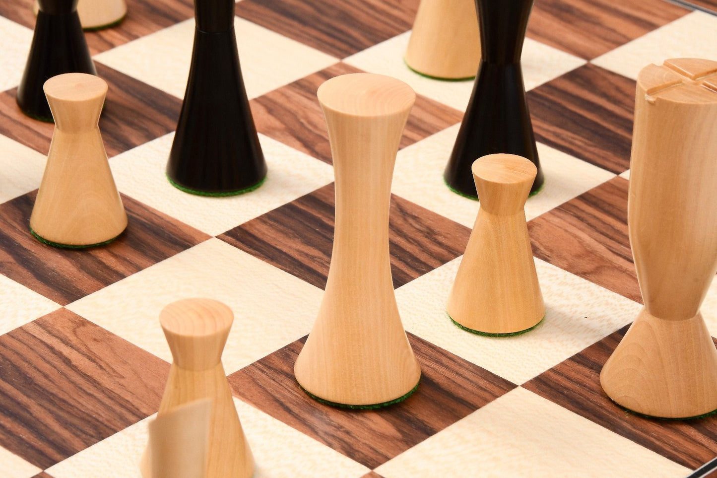 Combo of Minimalist Series Midnight Contemporary Chess Pieces in Ebonized Boxwood & Box Wood - 3.5" King With Wooden Chessboard